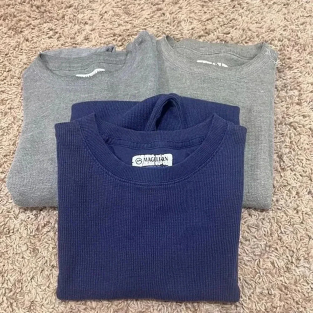 Magellan Men's Large Long Sleeve Thermal Shirt Bundle Gray, Grey, Blue